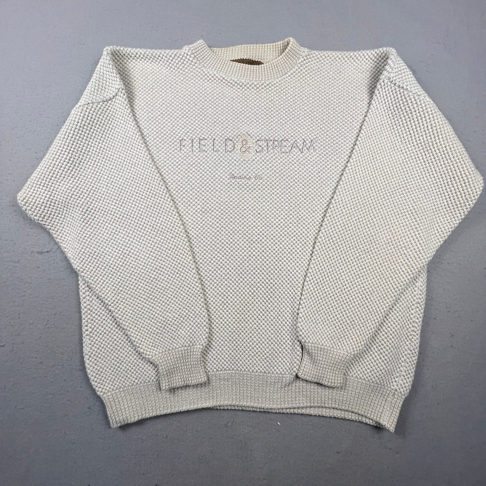 Field & Stream Sweater Mens XL Cream Cotton Popcorn Knit Vintage Gorpcore USA